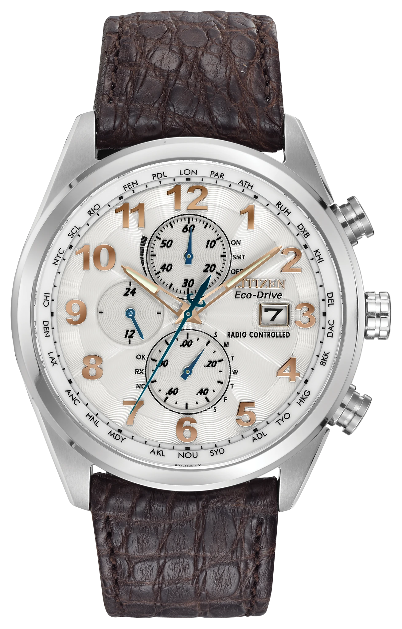 World Chronograph A-T Silver-Tone Dial Genuine Crocodile Strap
